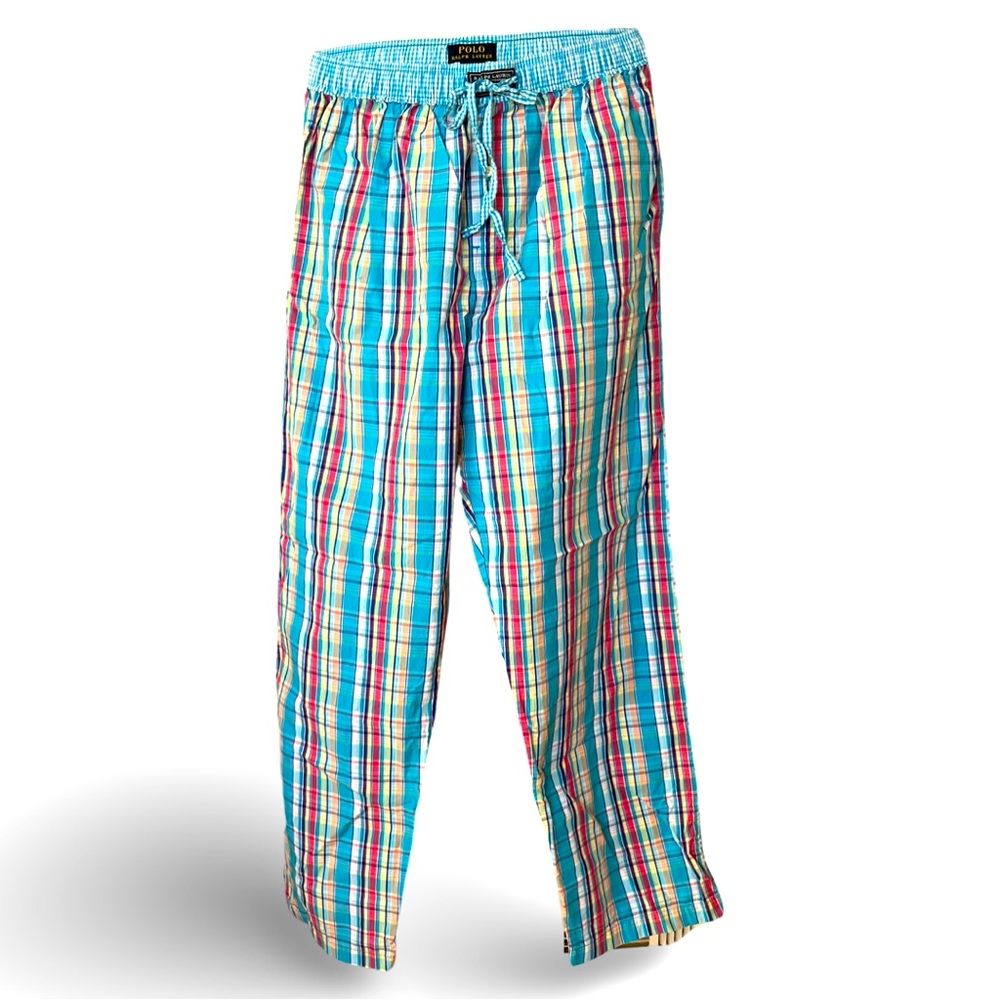 Men's Ralph Lauren Polo Plaid Cotton Pajama Pants Size Medium Relaxed Comfort